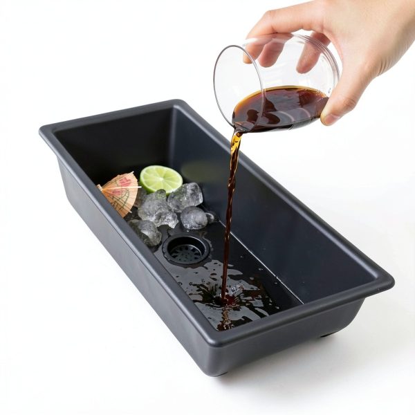 Bar Drain Tray Spill Stop Black Plastic 14x5x3 with Extension Tube-5